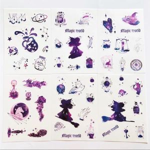 Six Sheets Paper Stickers Purple Witch Crystals Celestial